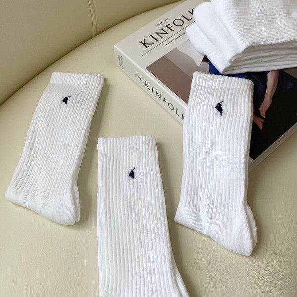 Cross-Border Export Baoduo High-Top Embroidered Towel Bottom Men's Socks Black and White Sports Running Basketball Socks Six Pairs