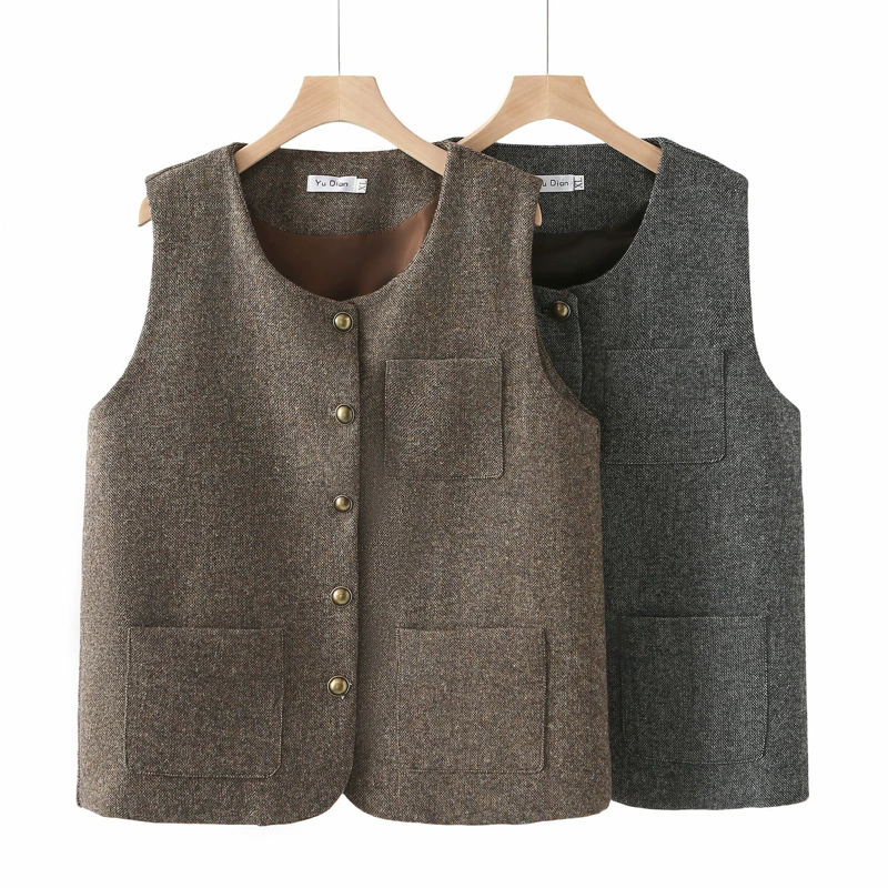 Женский жилет большого размера с твидовой шею и круглым вырезом темперамент 2024 осенний жилет тонкая толстая MM жакет для лошадей нишевые кардиган 2433