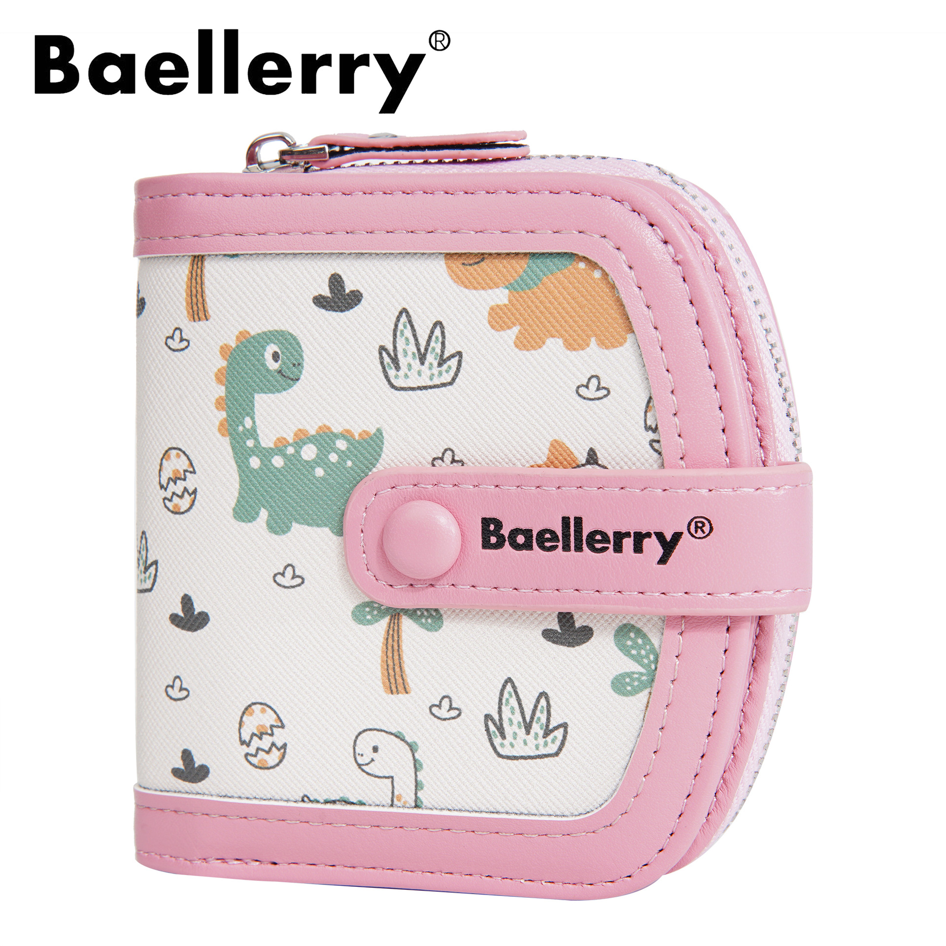 Kleine Geldbörse für Damen, niedlicher Dinosaurier-Druck, zweifach faltbarer Kartenhalter, Ledergeldbörse mit Reißverschluss und Münzfach_voghion.com