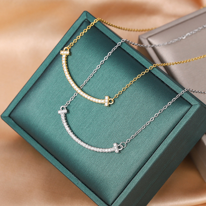 Fashion Smiley Face Titanium Steel Plating Inlay Rhinestones Necklace 1 Piece