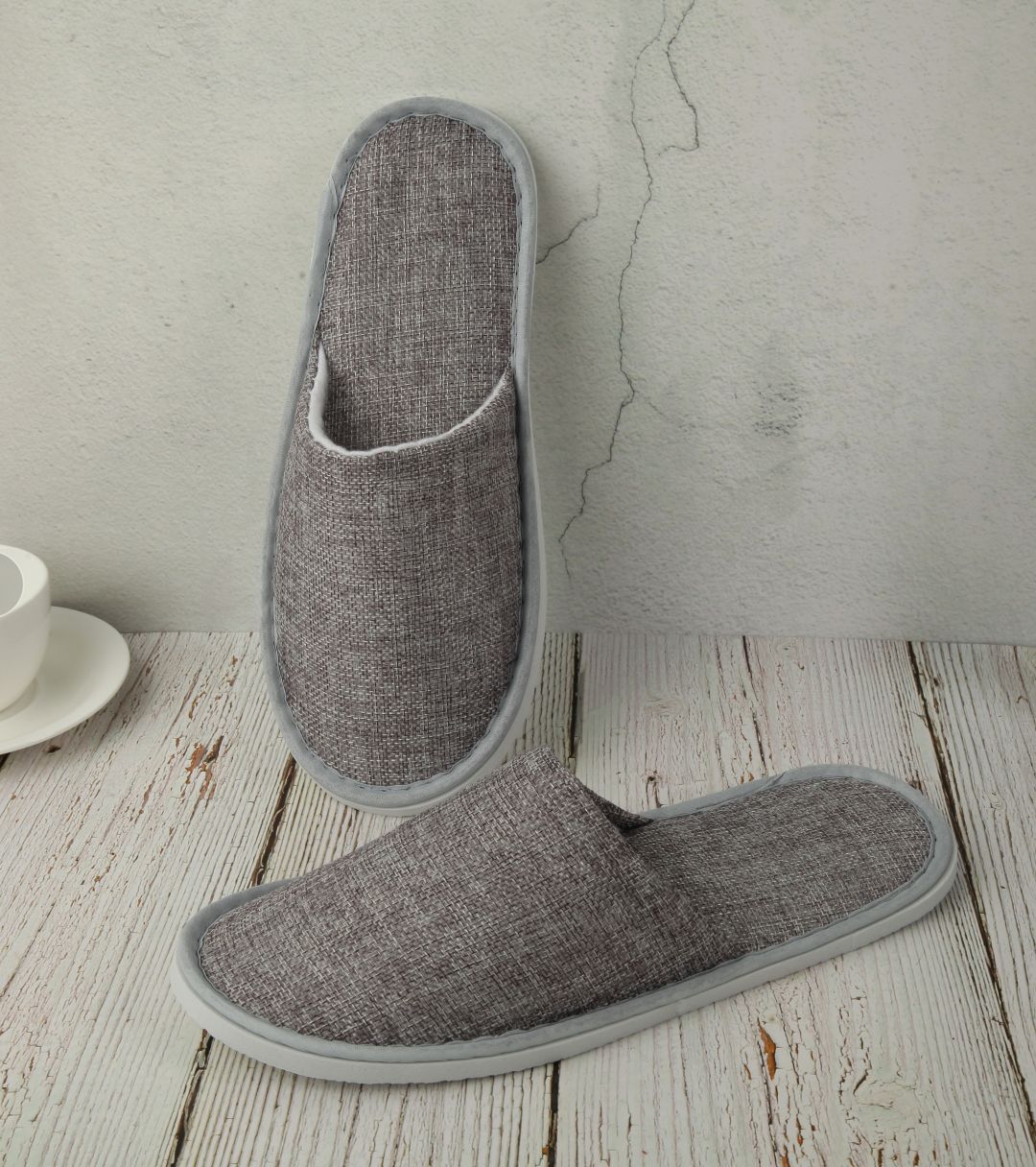 [No. 027] Double thick toe-cap linen slippers (grey)