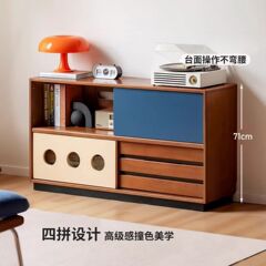 实木电视柜边柜客厅中古风收纳斗柜家用家用拼色落地置物架柜书柜