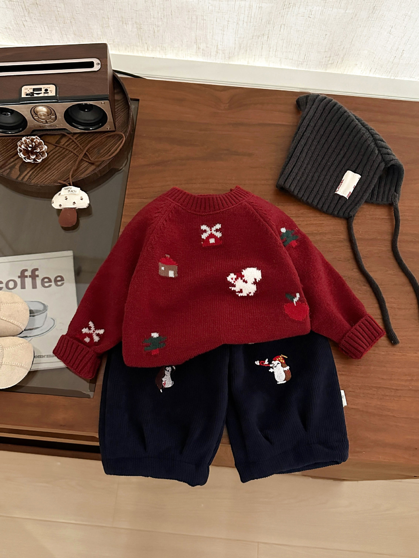 Children's festive red demi-season sweater