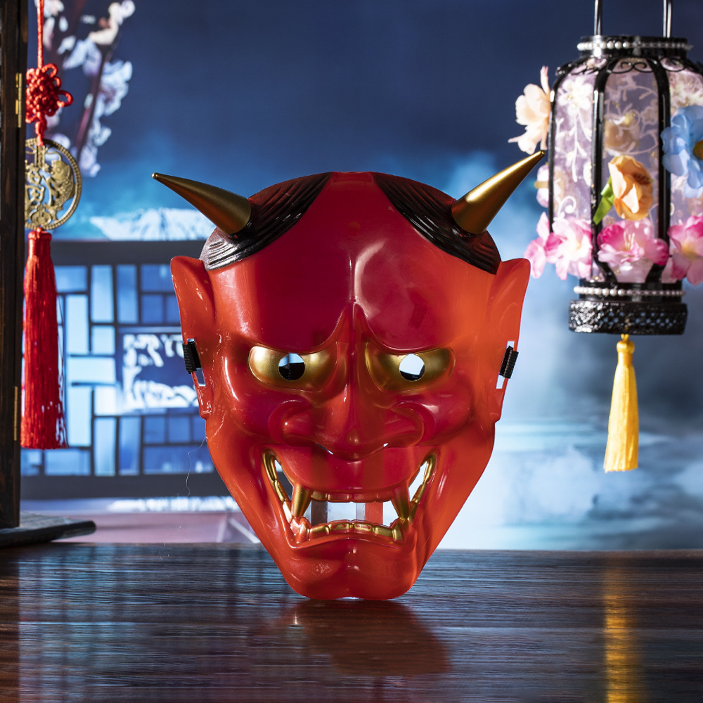 天狗日系能劇マスク牛魔王赤面鬼顔悪魔加硫鞍馬牛角封印赤般若マスク