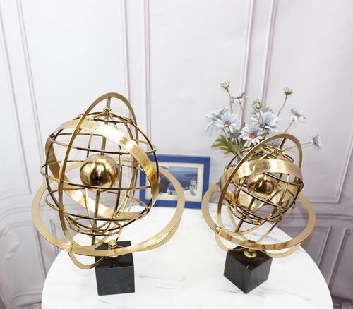Modern Minimalist Rotating Globe Ornament, European Style Office Model Room TV Stand Decor, Metal Craftsmanship