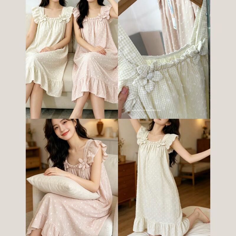 Very Sweet Fresh Floral Nightgown with Chest Pads 408 # Very Sweet Fresh Floral Nightgown with Chest Pads 408 #
