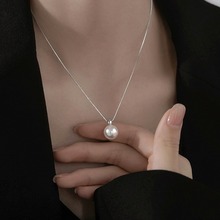 蒂奇S925纯银小众设计感仿珍珠吊坠锁骨链轻奢气质百搭项链饰品女