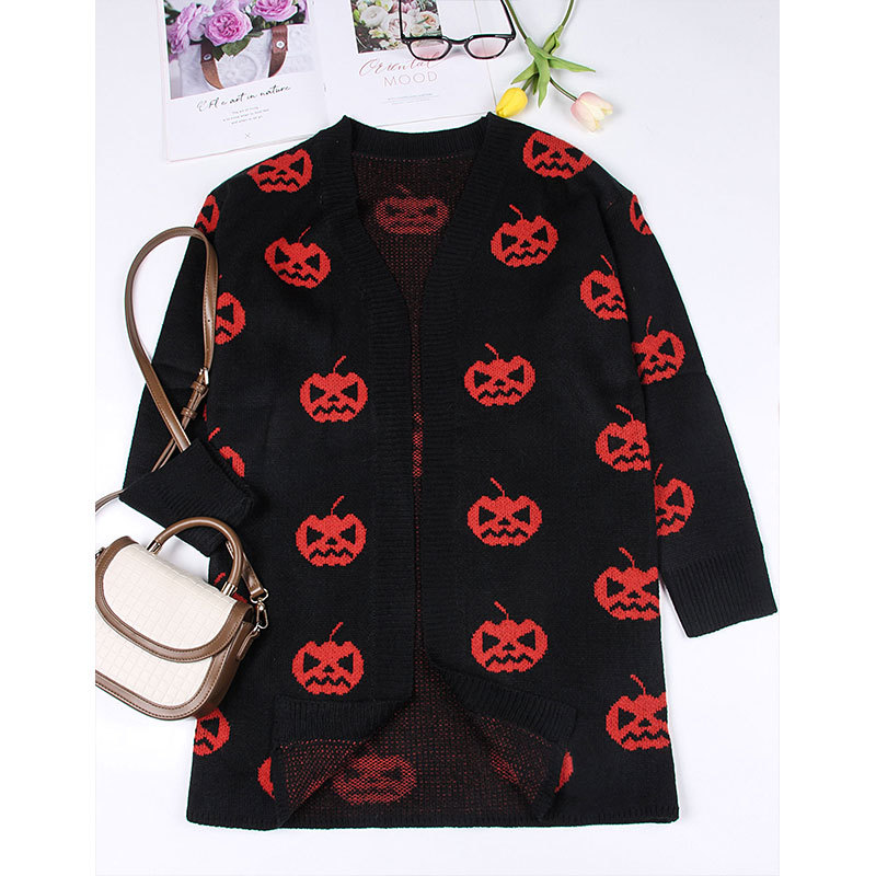 Halloween Festival Wholesale Women's Casual Streetwear Halloween Pattern Long Sleeve Jacquard Sweaters & Cardigans