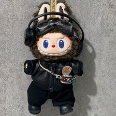 labubu娃衣搪胶公仔17cm一二三代坐坐派对拉布布衣服耳机皮衣套装