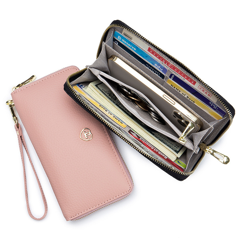 Genuine Leather Long Wallet for Women, New Fashion Clutch Bag, Korean Style Personalized Multifunctional Zipper Cowhide Wallet with Large Capacity