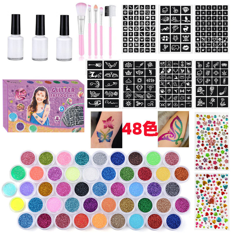 Cross-border Hot Product 48 Color Diamond Glitter Luminous Powder Children's Day Makeup Stage Makeup Temporary Tattoo Set