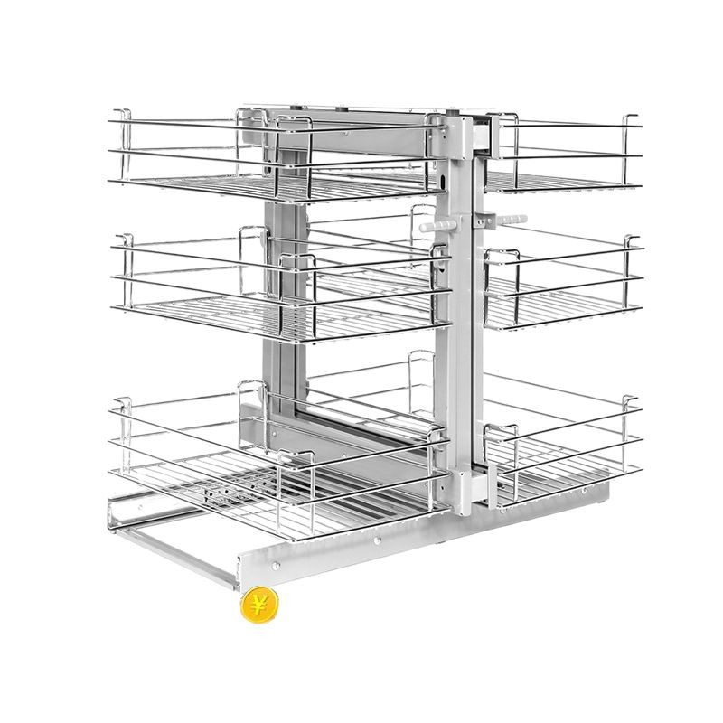 Esquina del gabinete transfronterizo completamente abierta, pequeño monstruo, canasta de tiro de tres capas, cocina, rejilla de almacenamiento de cajón de línea redonda incorporada, esquina