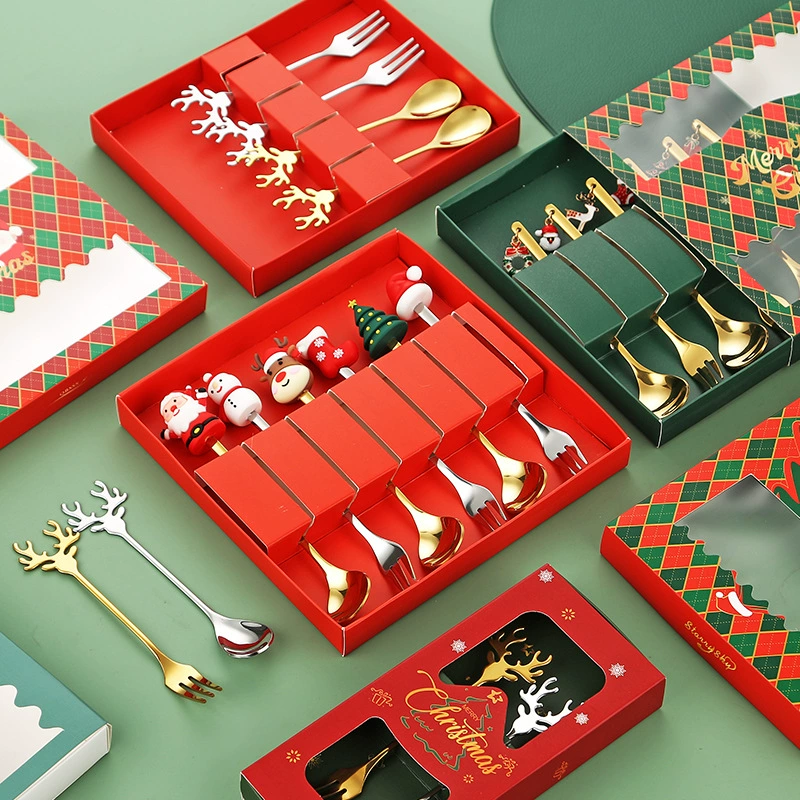 Рождественская нержавеющая сталь кофе ложка вилка ложка набор посуды креативный фруктовый вилка смешения ложка детская ложка вилка вилка подарок