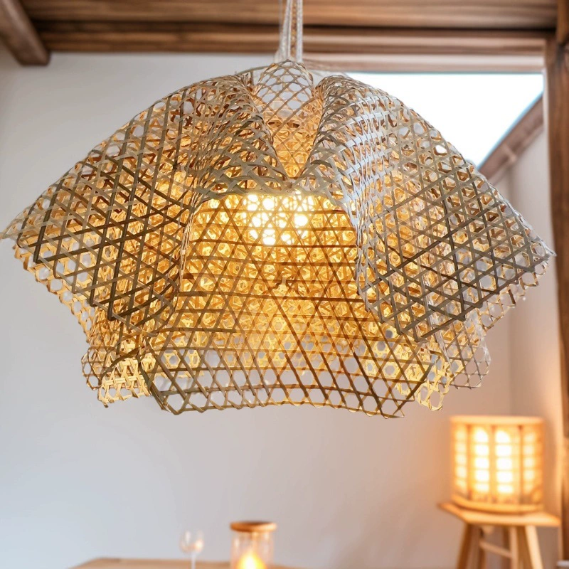 Китайская бамбуковая люстра B&B лампы ферма отель ресторан ресторан чайная лавка ресторан горячего горшка пасторальная атмосфера моделирование лампы