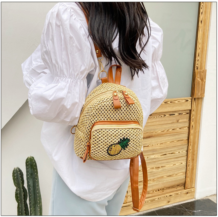 Korean Straw Woven Bag Fashion Woven Pineapple Backpack display picture 4