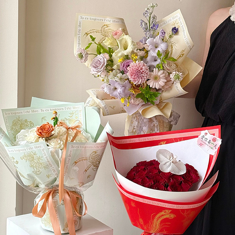 Huasei oro phoenix papel de embalaje de flores impermeable 8 seda espesa Qixi día de San Valentín diy ramo florista papel de embalaje de flores