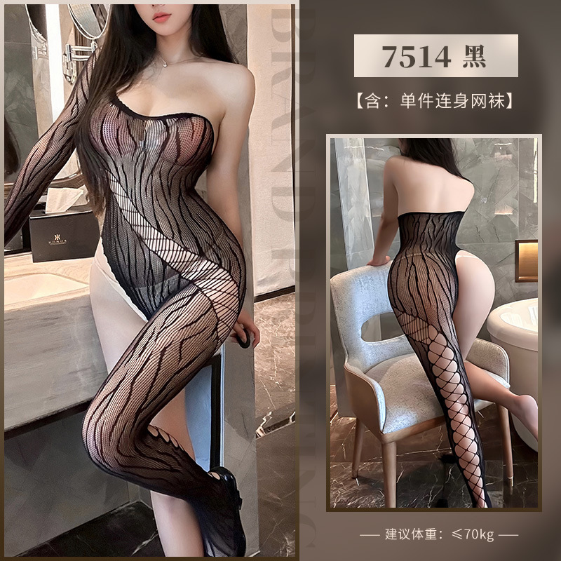 Medias de Fei Mu, mangas individuales, hombros oblicuos, medias irregulares, ropa interior sexy, ropa de red, pijamas, sexy, gratis 7514