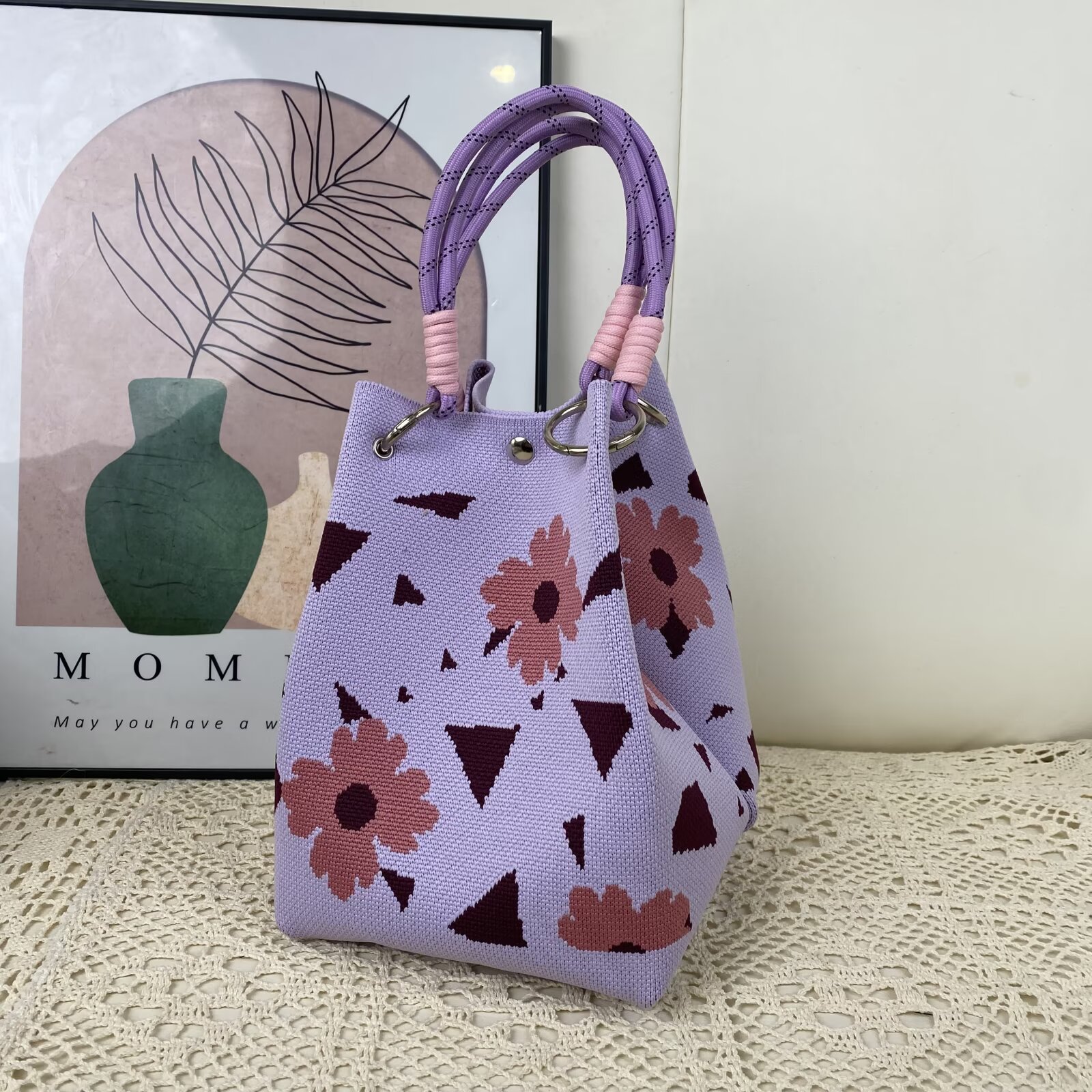 Nueva edición de la pequeña bolsa de mano de nudo de corda de viento de primavera y otoño elegante para viajar bolsa de mano de gran capacidad