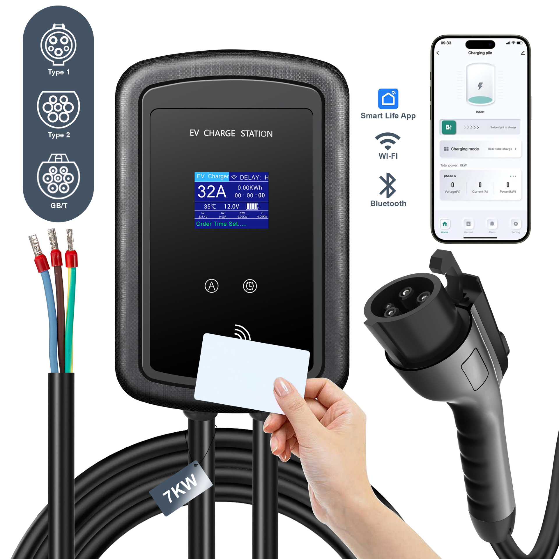 Type1美标充电枪桩器新能源电动汽车GBT美澳香港规刷卡EV CHARGER