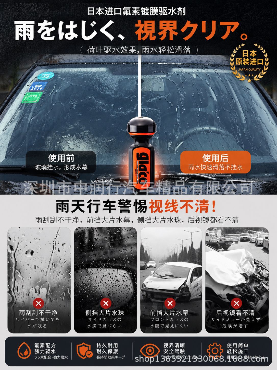Soft99 Rain Dance Durable Water Repellent Agent for Car Glass Cleaning, Rainproof Agent, Waterproof Windshield Water Repellent Agent