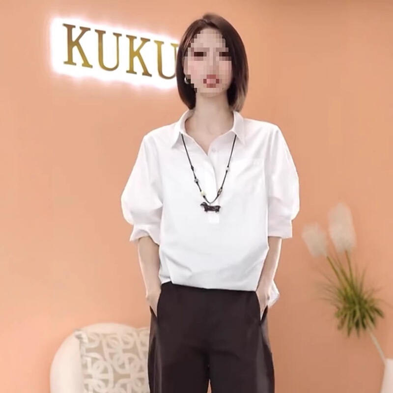 Fashionable Lapel Mid-Sleeve Shirt for Women, Same Style as in the Live Broadcast, 2026 Spring/Summer New Stylish Loose Slimming Casual Top