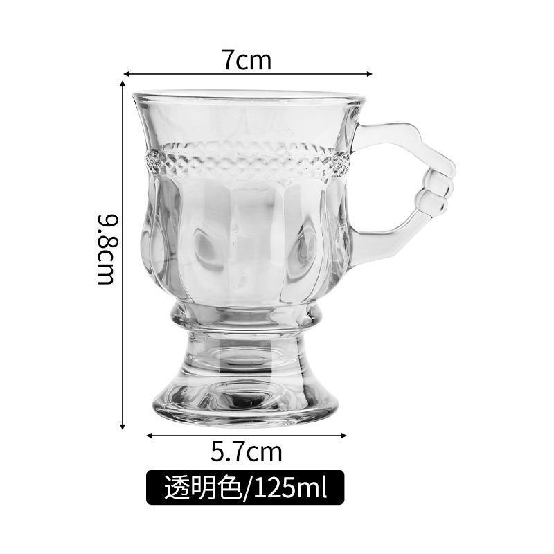 INS vintage en relieve taza de vidrio con mango pierna alta Copa ámbar de aspecto alto chica corazón regalo taza de café taza de té