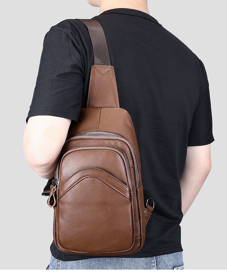 Túi đeo chéo nam da bò thật kiểu mới, túi đeo trước ngực đa ngăn 17×5×30,5 cm — Cà phê nâu, cỡ nhỏ, Đen, Nhỏ, Màu đen, 707 màu đen chi tiết 23