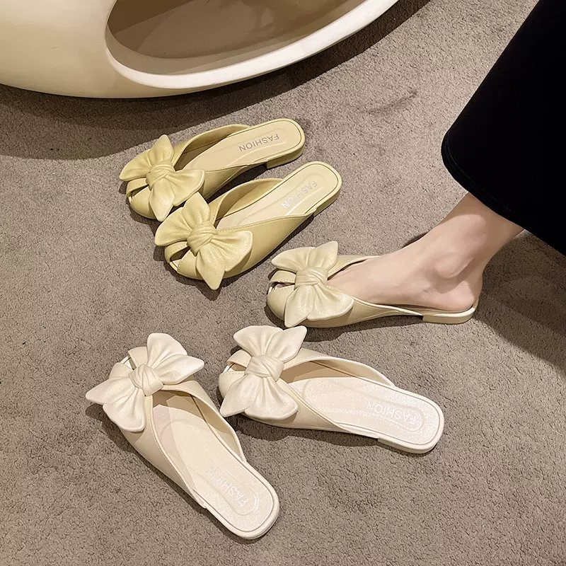 蝴蝶法式包头半拖鞋女夏外穿2025新款百搭平底懒人休闲凉拖鱼嘴鞋