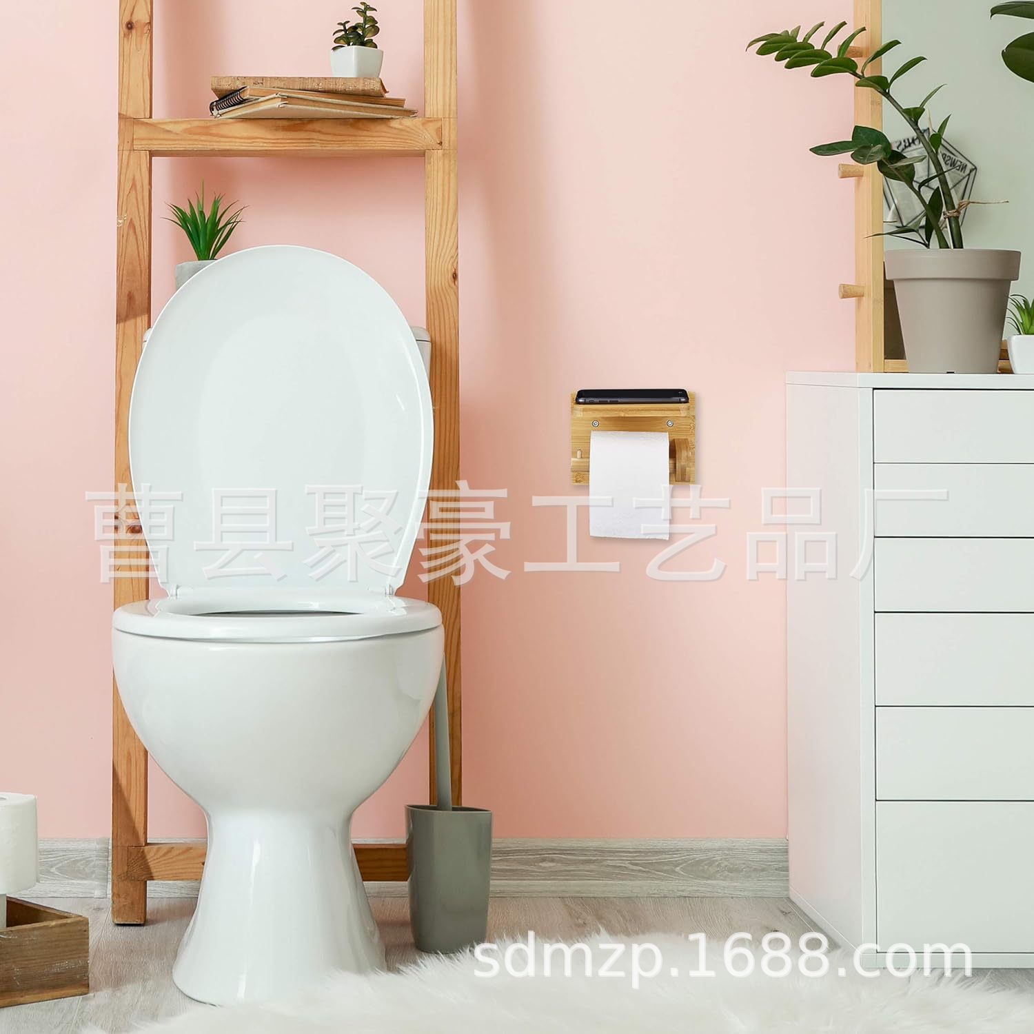 竹制卫生纸架浴室壁挂式卷纸架多功能毛巾架实木卫生间手机支架