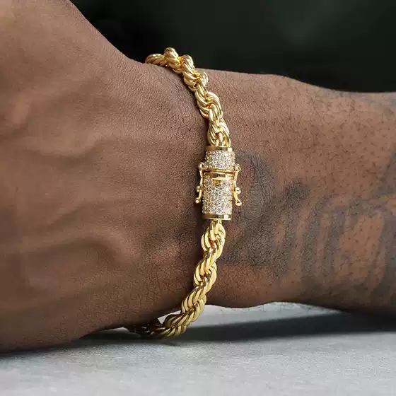 Longrui European and American Cross-Border Hot-Selling 6mm Twist Dragon Whisker Buckle Bracelet Necklace Personalized Jewelry Hip-Hop Men's Jewelry