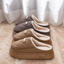 PU皮面防水棉拖鞋女冬季包跟厚底室内情侣拖鞋男保暖防寒棉鞋外穿