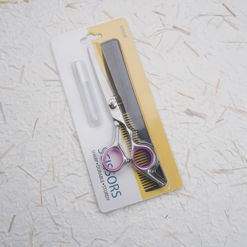 6 인치 이 가위 파우더 핑거 링 플랫 가위 [케어 오일 빗 부착 물집 종이 카드]