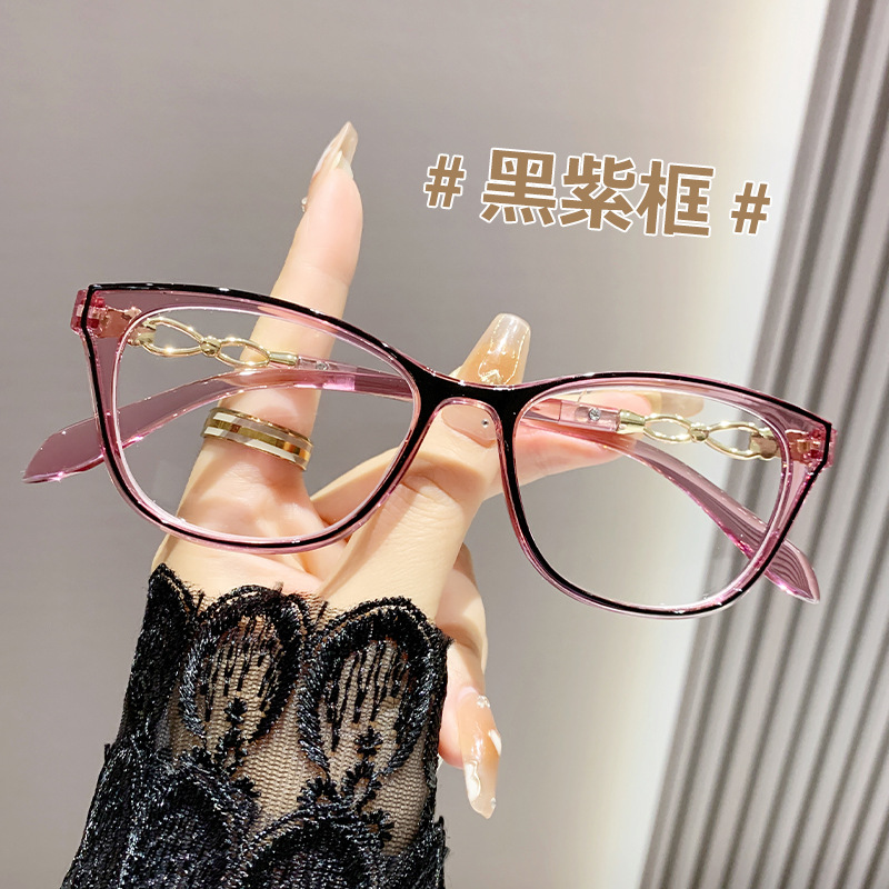 Ojos de gato retrógrados anti-luz azul gafas de edad, estilo delgado, marco de gafas monofásicas, gafas de edad de moda de ojos femeninos