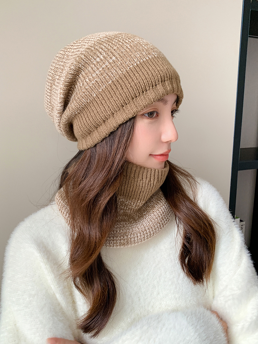 Kötött pulóver sapka és sál szett férfi és női téli vastagított és bársony kültéri arcvédő kétszínű kötött sapka_voghion.com
