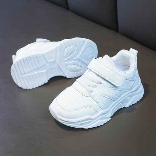 Children's white canvas shoes, new for spring and autumn, unisex white sneakers, leather surface, soft sole, anti-slip student sports shoes