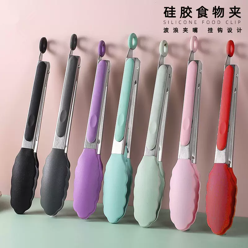 厨房工具9寸硅胶食物夹家用耐温防滑面包夹烧烤夹烘焙工具食物夹