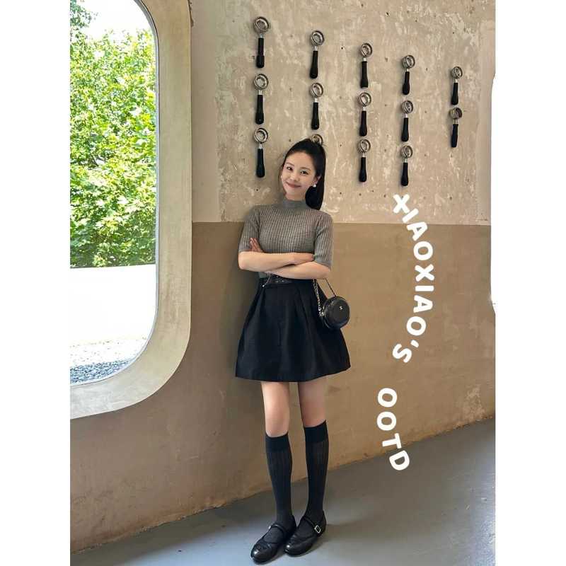 高级感气质套装裙女秋季纯色卡通中袖针织衫半身裙两件套|undefined