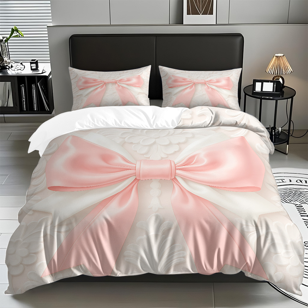 Ins Wind Pink Bow Digital Printed Colchón Set Pillow Cover Comercio electrónico transfronterizo preferido para adaptarse al modo JIT