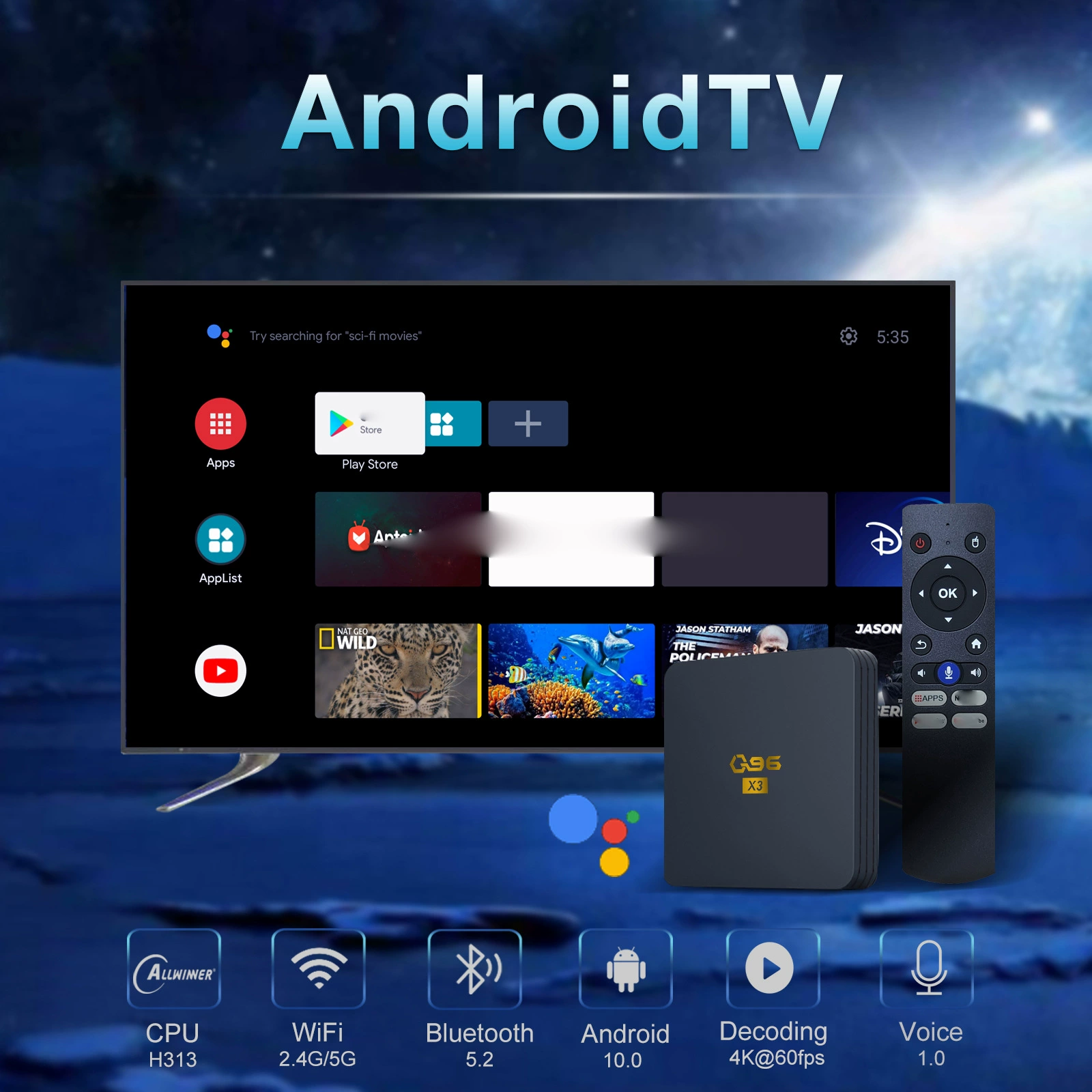 Q96 X3 Android 10 интернет-ТВ сет-топ-бокс, ТВ‑бокс, видеоплеер, 4K HD, Wi‑Fi
