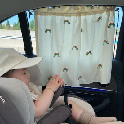 韩版汽车窗帘ins风 彩虹刺绣车用遮光窗帘窗遮阳挡光连车载吸盘式|ms