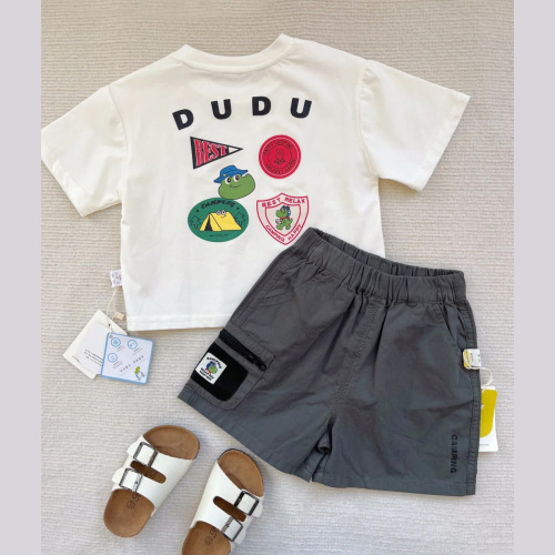 【Sunshine Little Boy】Dudu's Baby Short-Sleeve T-Shirt Summer Set Insect-Proof Pants Boys' T-Shirt Shorts Girls'