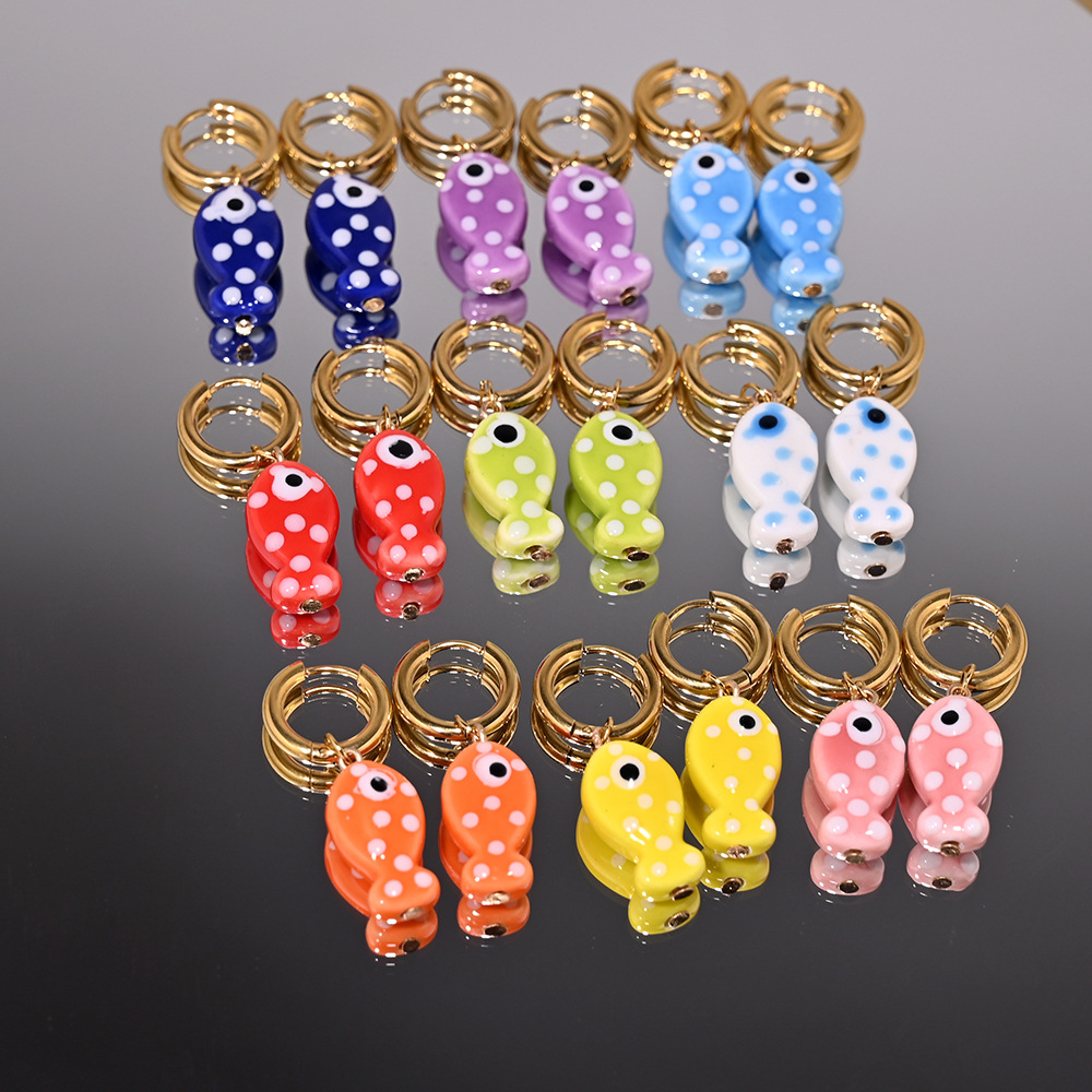 1 Pair Cute Sweet Fish 304 Stainless Steel Ceramics Drop Earrings display picture 1
