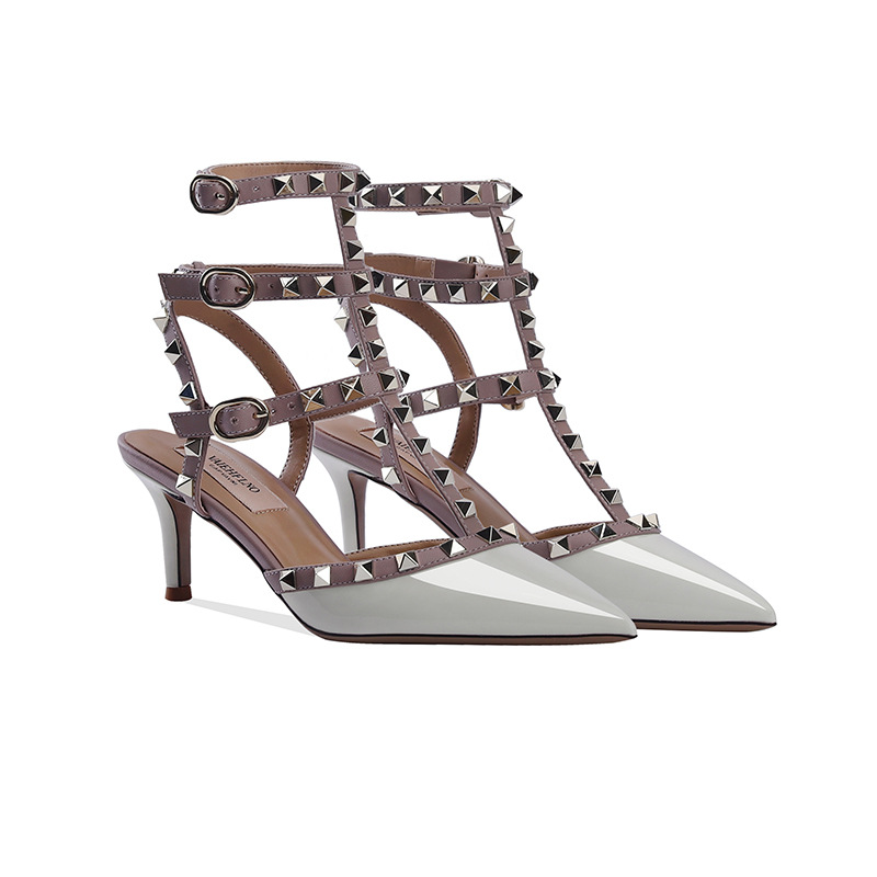 Rivet High Heels Stiletto Strap Sandals Women's Summer Pointed Butterfly Shoes Shallow Mouth Bridesmaid Mid Heel Shoes Women's Shoes