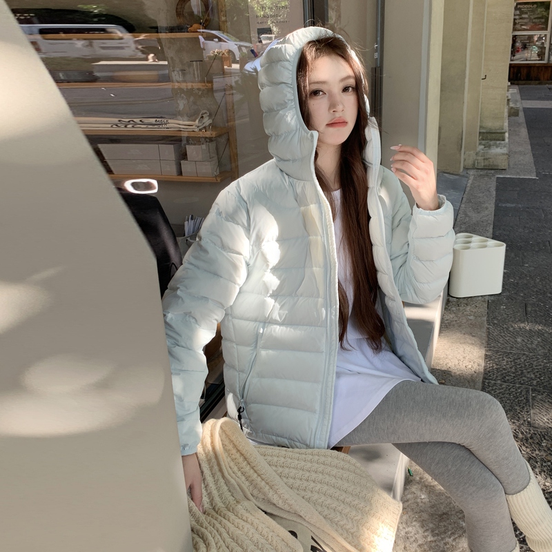 Lightweight Ribbed down Jacket for Women, 2025 Autumn and Winter New Thickened Hooded Cardigan, Petite Top, White Duck down Coat
