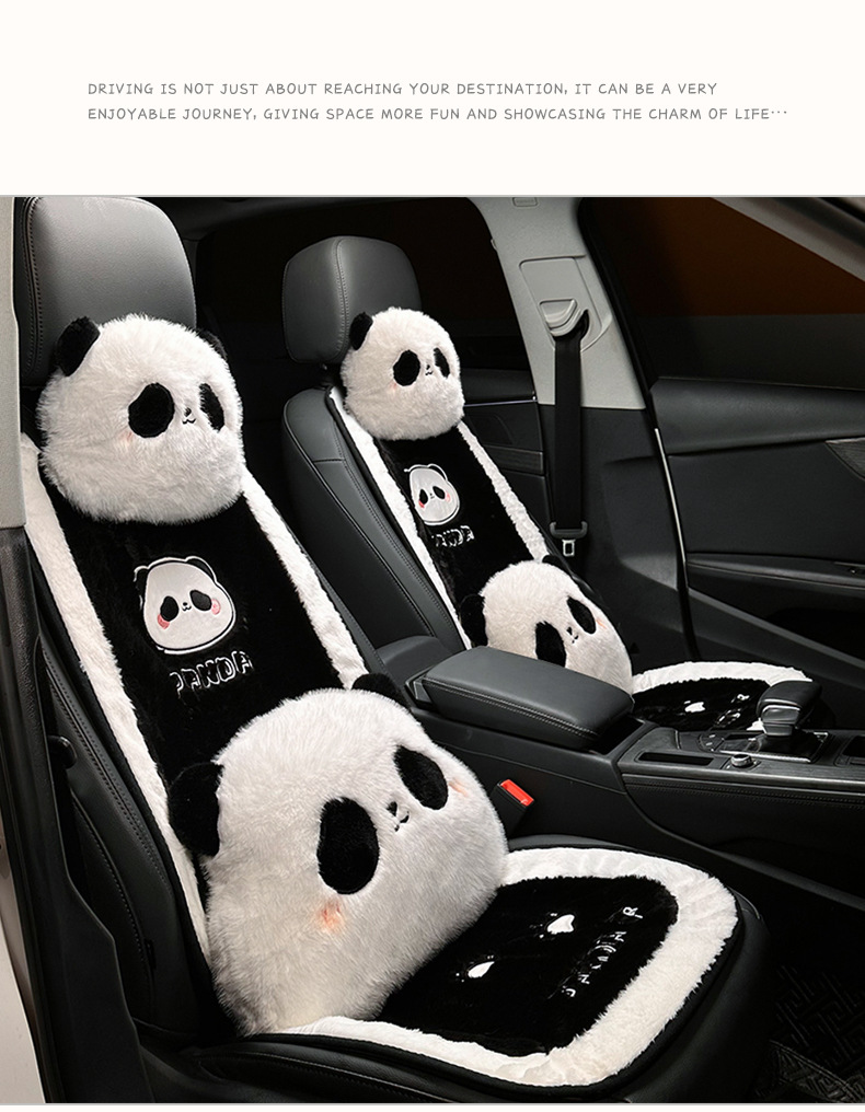 Car seat cushion winter long hair car warm non-slip seat cover monolithic cute cartoon panda universal chair cushion cross-mirror