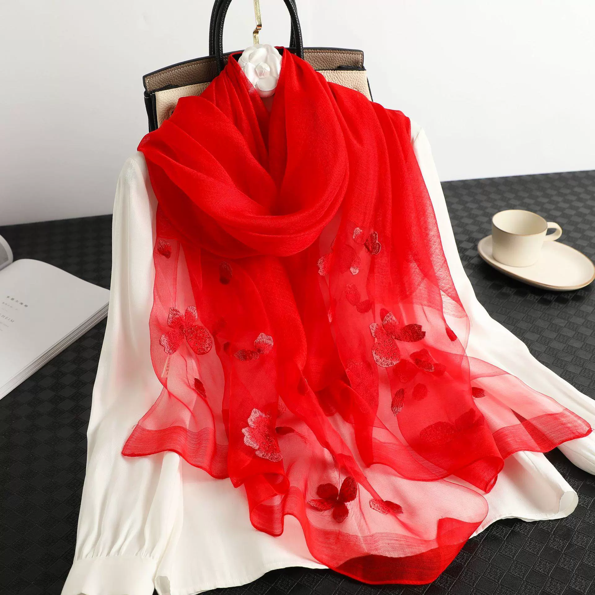 Silk autumn scarf handmade, cloak, thin weaving