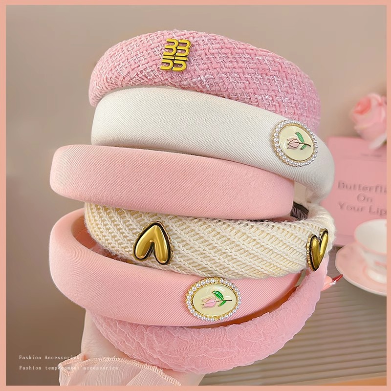 Pink Girl Hairband High Crane Top Headband 2025 nuevo estilo de alto nivel antideslizante de lavado de la cara red rojo amplio borde tarjeta de cabello