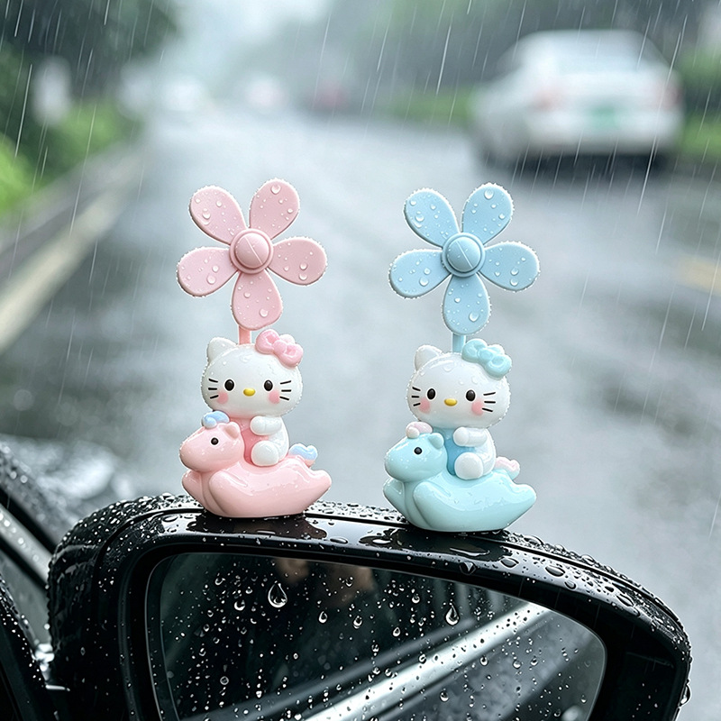 Cute and Adorable KT Cat Electric Car Interior Decoration Rotating Windmill Bicycle Ornament Office Desk Car Decoration