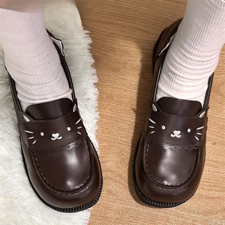 Loafers Women's Animal Party Slip-on Shoes Japanese College JK Shoes Original All-match Uniform Students Shoes Leather Shoes