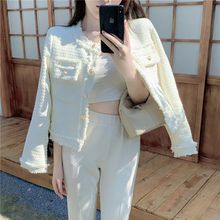 2023年新款春秋百搭白色小香风外套女爆款独特别致设计感短款上衣